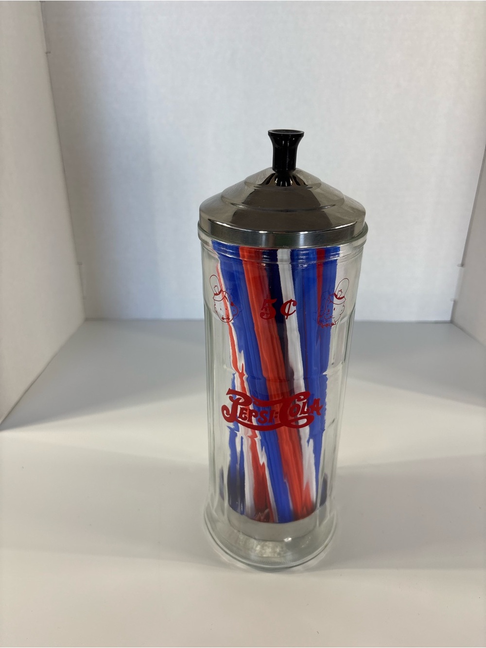 Vintage Pepsi Cola 5 Cents Soda Fountain Glass Straw Dispenser Holder